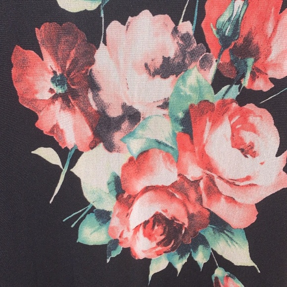 MTS Floral Flare Sleeves Lined Blouse Size Med Retro Boho Red Green Pink Black - Picture 2 of 8